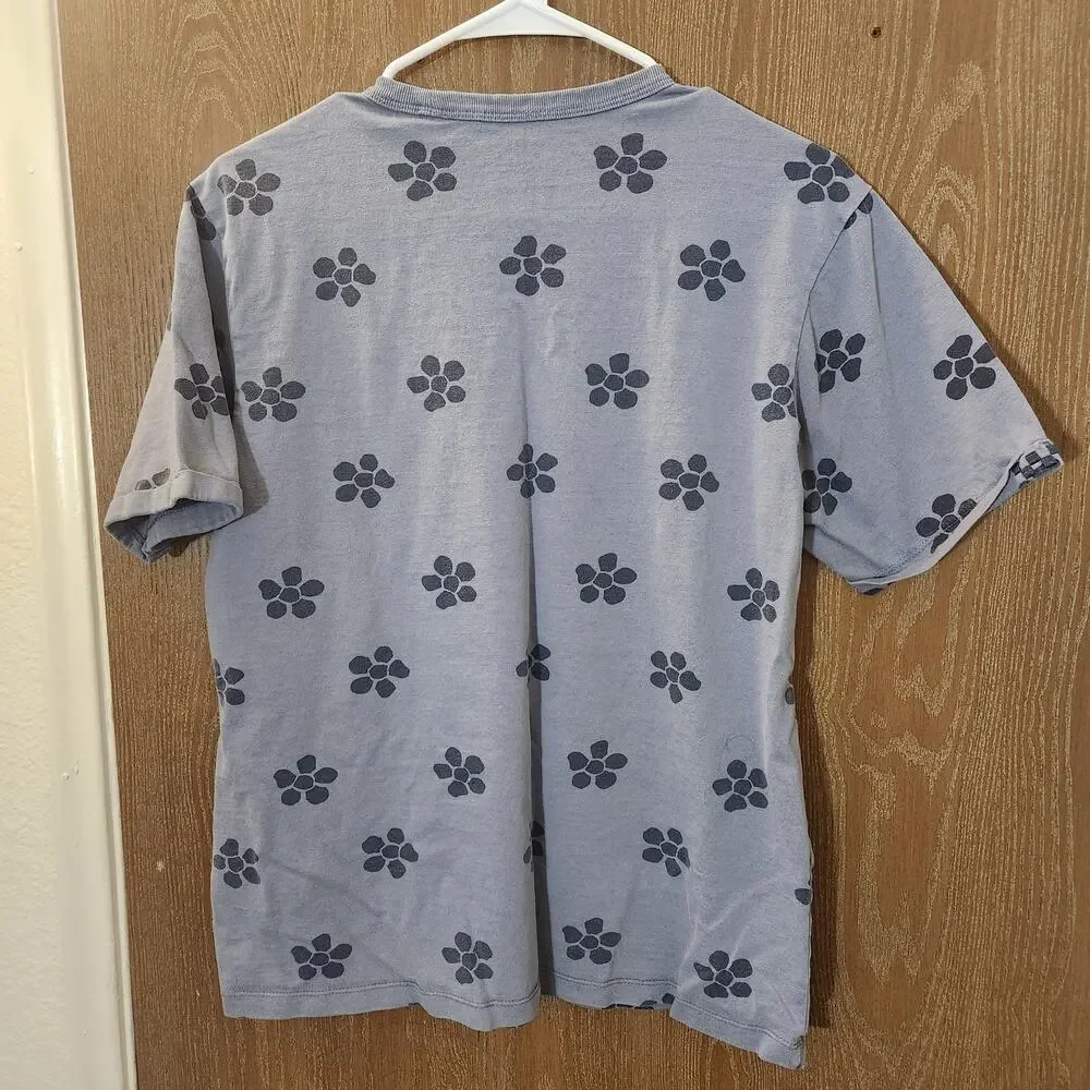Vans Blue Floral Tee With Mini Patch Logo Size Women's Small